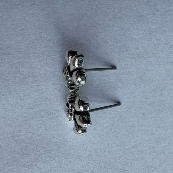 Betsey Johnson Silver Fleur-de-Lis Stud Earrings - Picture 3 of 4